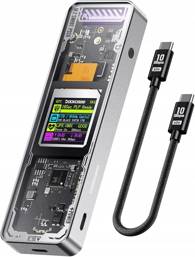 Kryt disku M.2 NVMe Dockcase Explorer LCD displej 10Gbps Plp 4TB