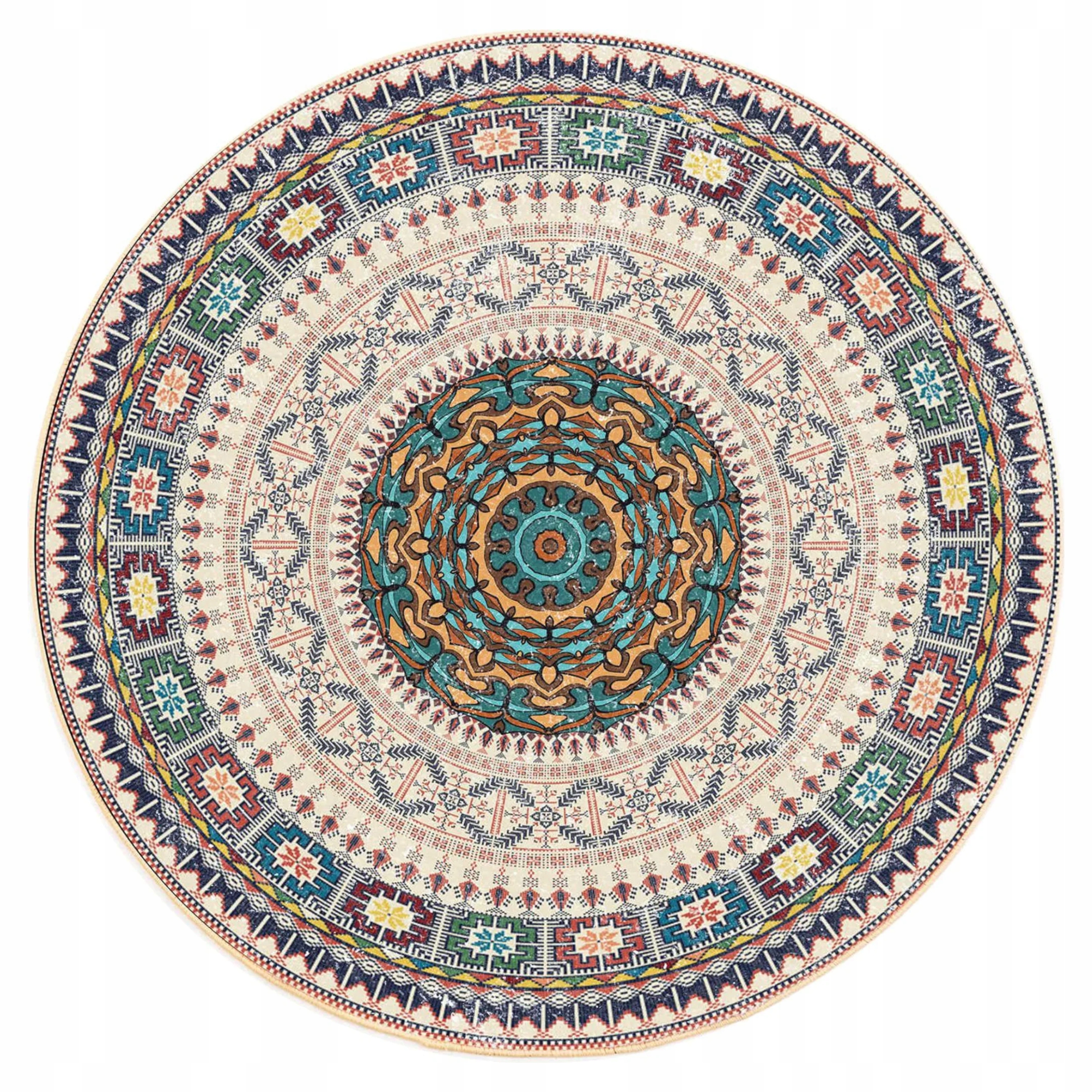 Koberec Kulatý 160 CM Boho Orientální Vintage Retro Módní Protiskluzový Kruh