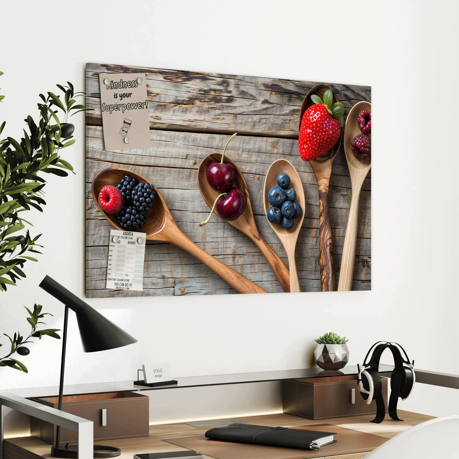 Magnetická tabule Dřevěná lžíce Bobule 90 × 60 cm