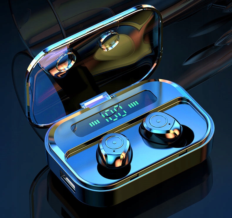 SŁUCHAWKI BEZPRZEWODOWE DOUSZNE BLUETOOTH 5.3 SPORTOWE DOTYKOWE + POWERBANK Kolor dominujący czarny