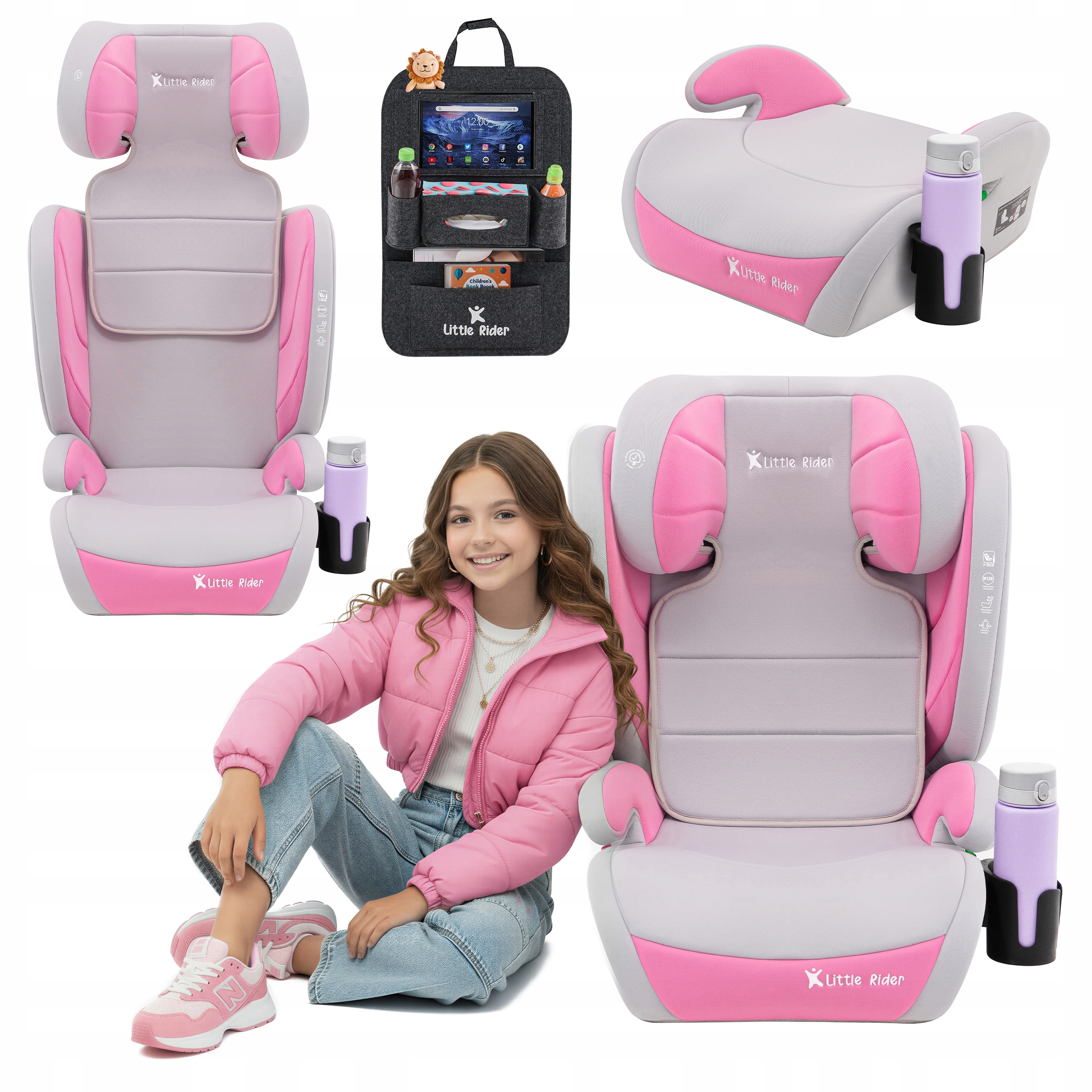Fotelik Samochodowy 2w1 Podstawka 15-36kg Duży 100-150cm i-Size +organizer