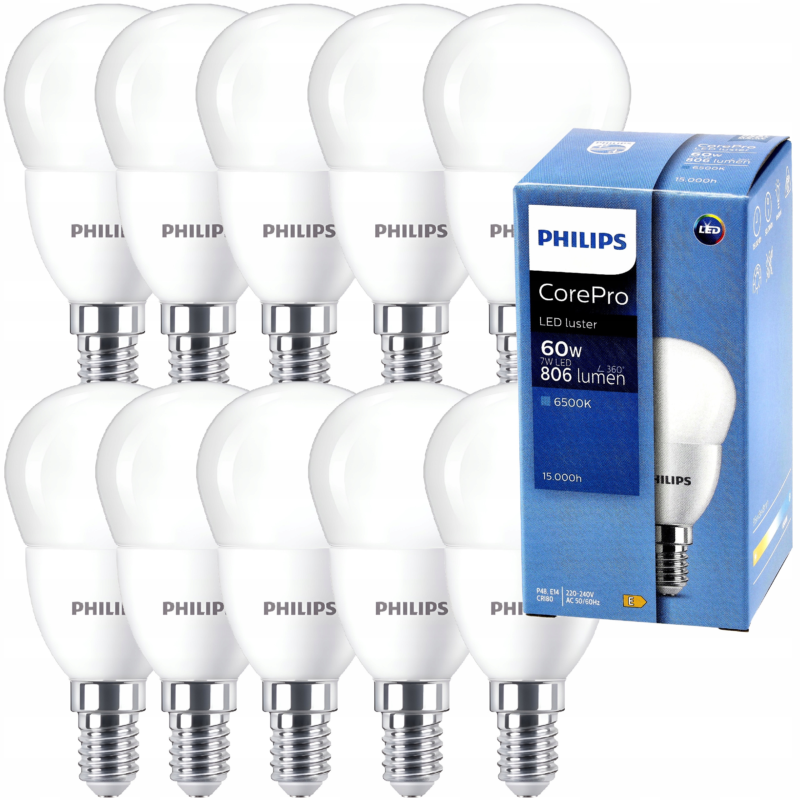 Philips Led žárovka E14 7W 60W 806lm 115lm/W 6500K EyeComfort CorePro 10x