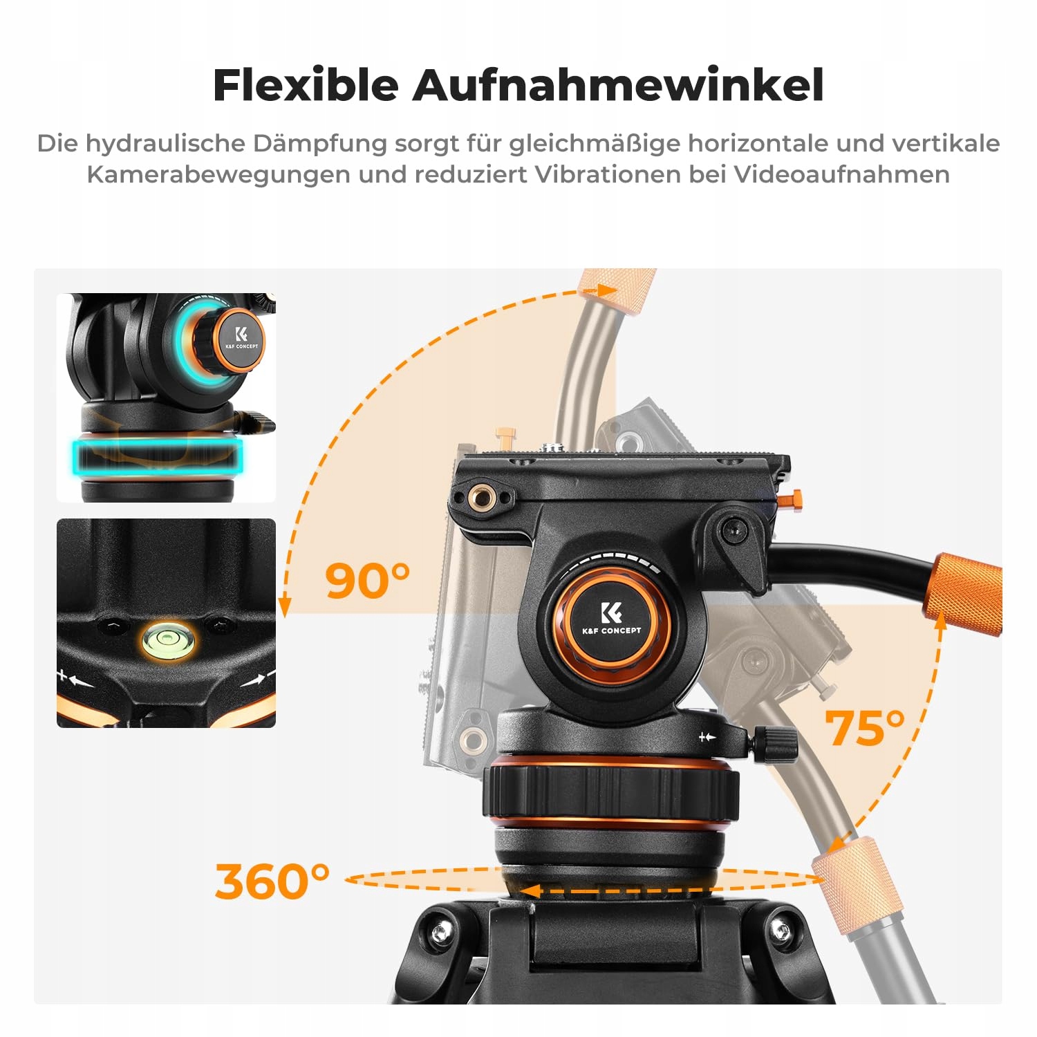 K&F CONCEPT Statyw Video 191cm 360° Głowica Fluidowa DSLR Camcorder 10kg — miniatura 7