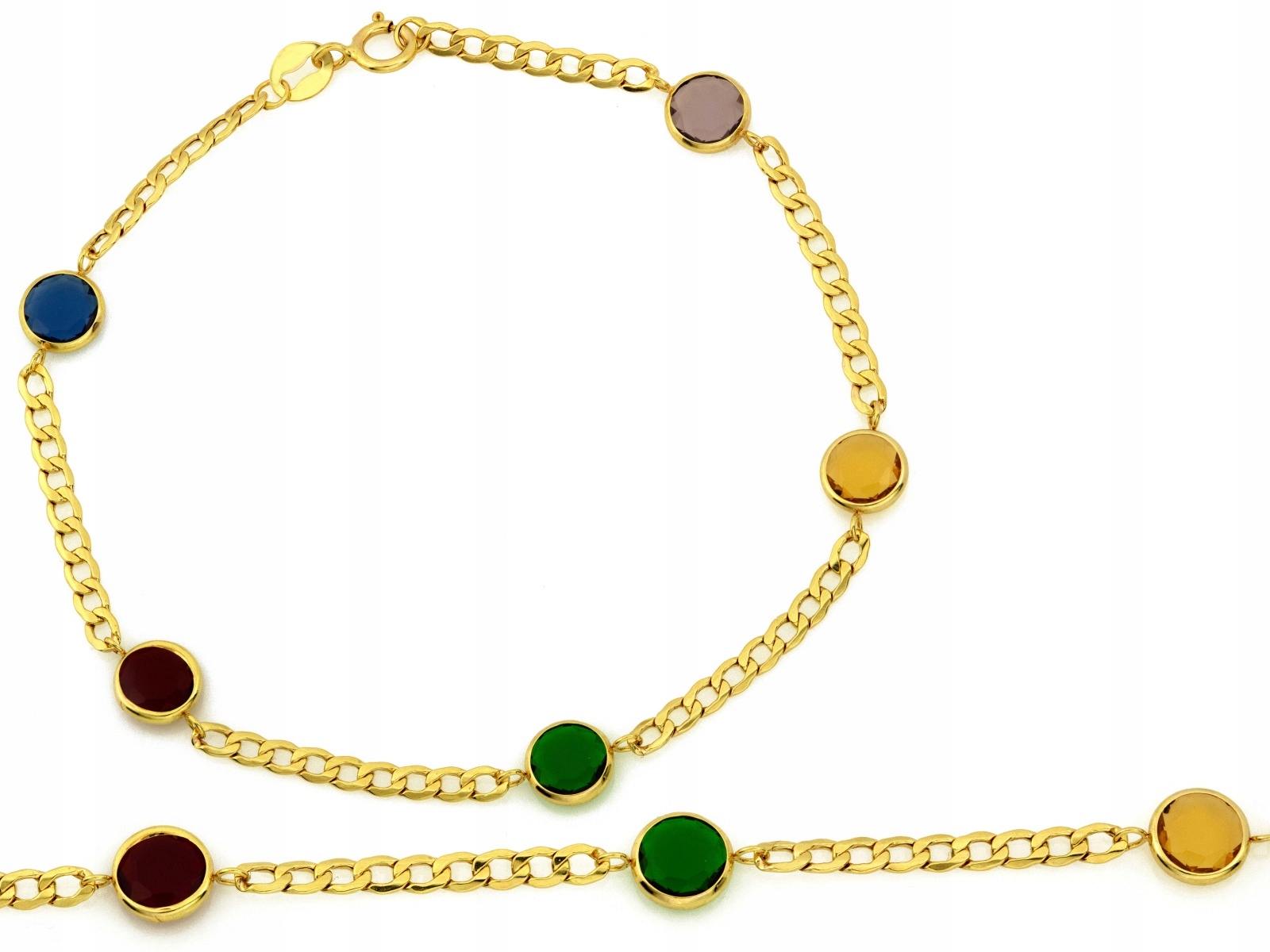 Zlatý náramek 585 s barevnými kulatými zirkony 18 cm, pancíř 1.64 g