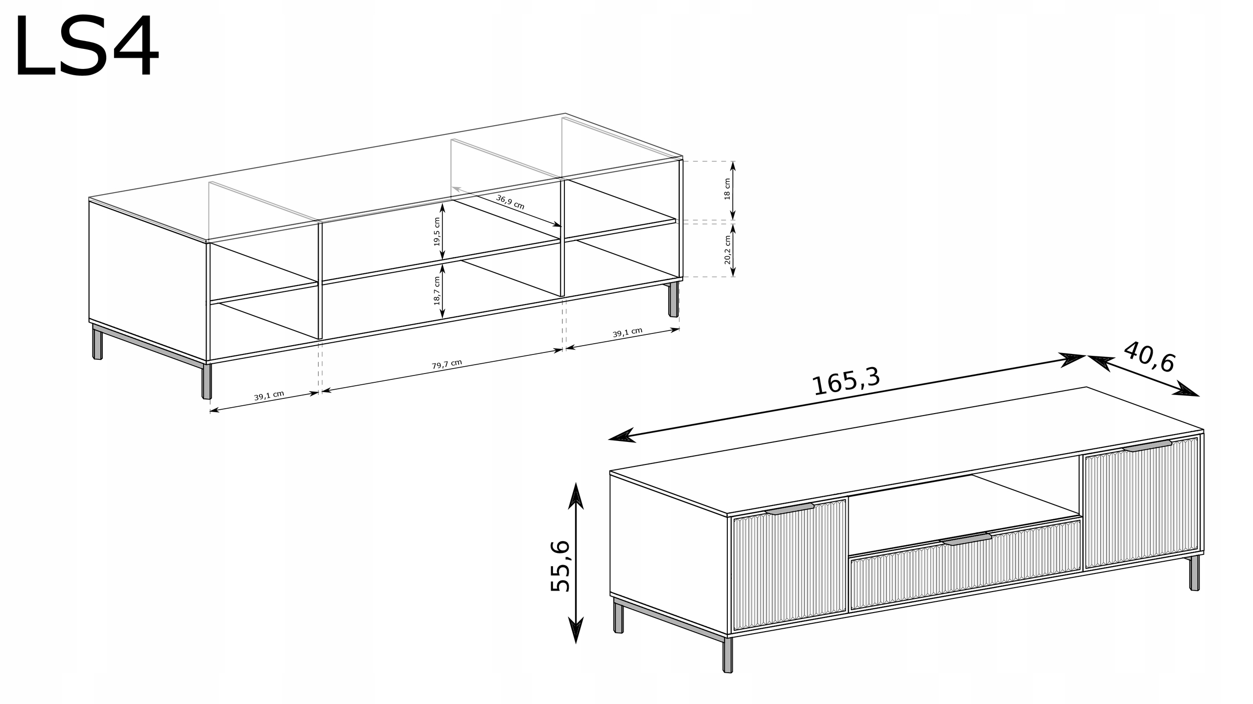 STOLIK SZAFKA LS-4 RTV-165 ryflowane fronty INDIGO + CZARNE NOGI Kod producenta LS-4