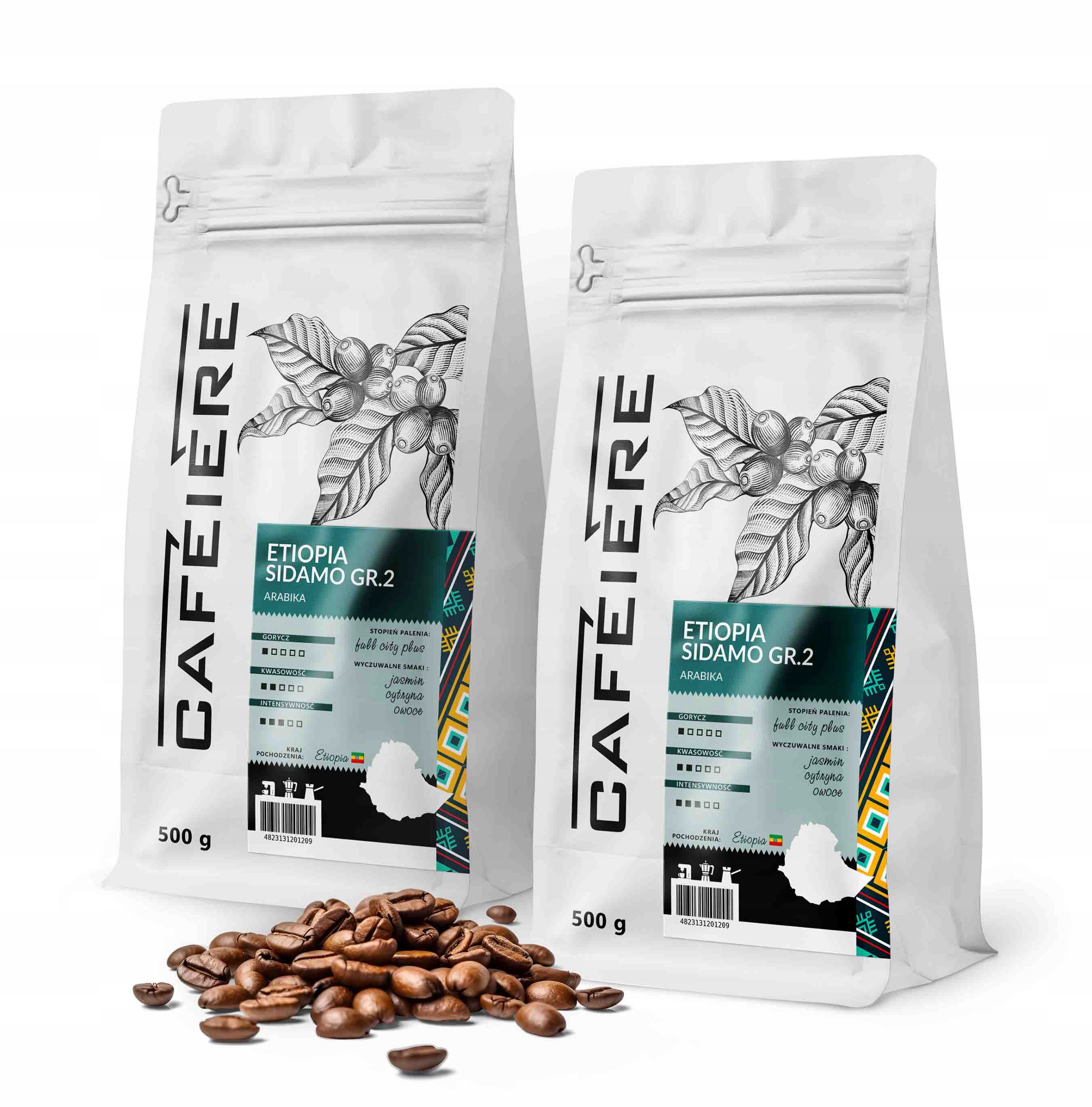 Levně Káva zrnková Etiopia 500 g x2 Čerstvě pražená Arabica 100% Sidamo