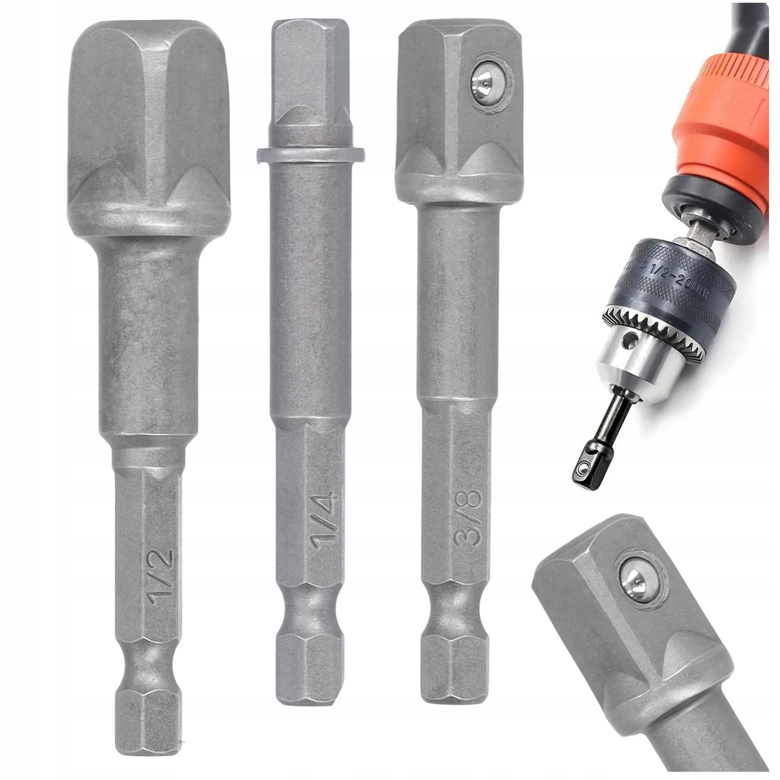 Adapter Kluczy Nasadowych Redukcje Na Nasadki Do Wkrętarki 1/4 3/8 1/2