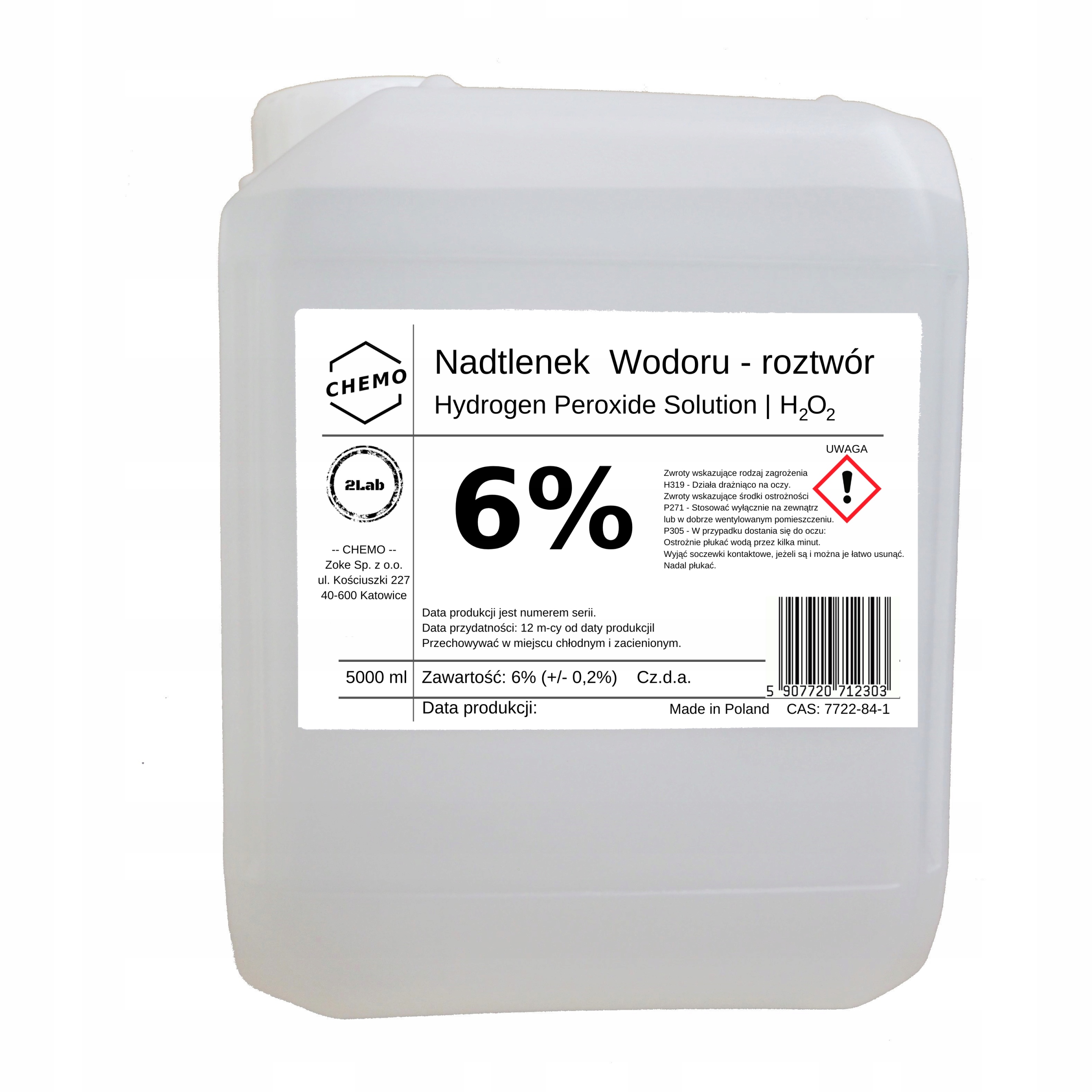 

Nadtlenek Wodoru 6%. Woda Utleniona. 5000 ml. Czda