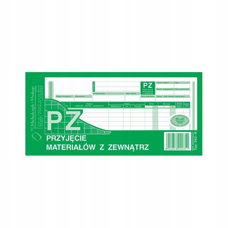 

Druk Pz 352-8 Przyjęcie Materiałów Z Zewnątrz