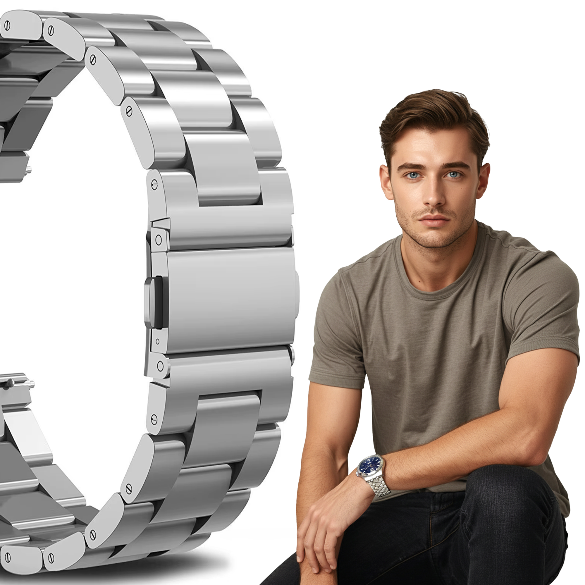 Řemínek náramek pro chytré hodinky, kovový, 22 mm