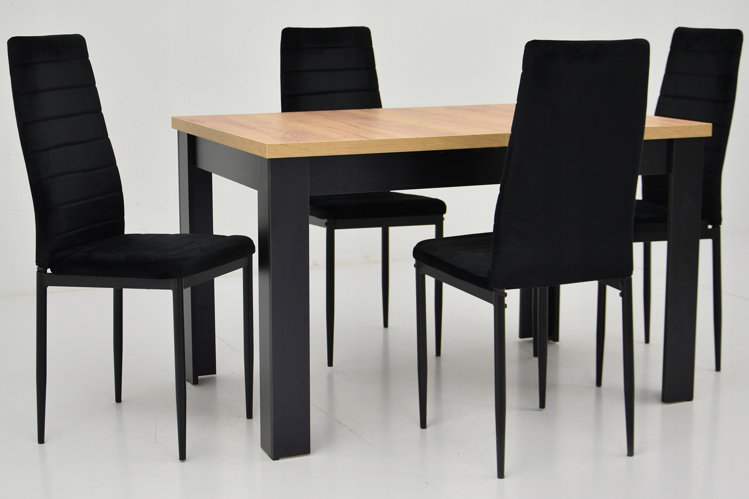 Stół 80x140/180 CRAFT i 4 krzesła KUCHENNE czarne Marka Grande Meble