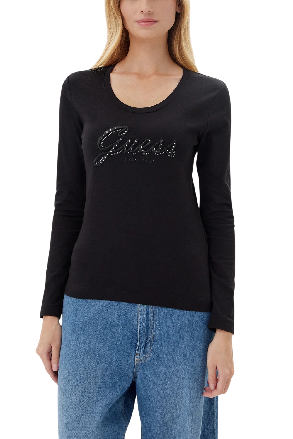 Guess Černý dámský longsleeve Embro Script Xs