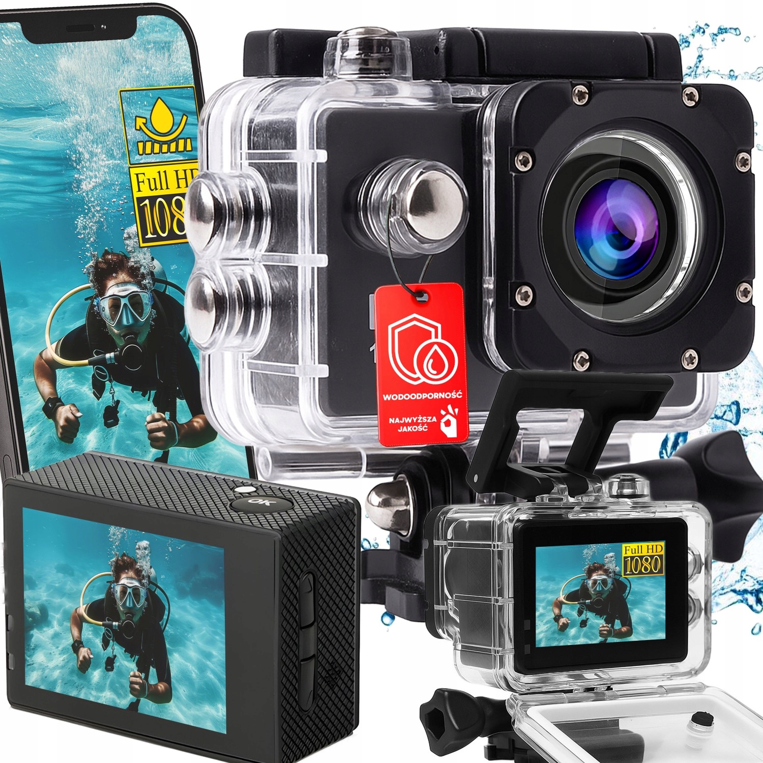 Kamera Wodoodporna Full Hd Sportowa Wi-Fi 30M Mocowania Uchwyty Pro Go LCD