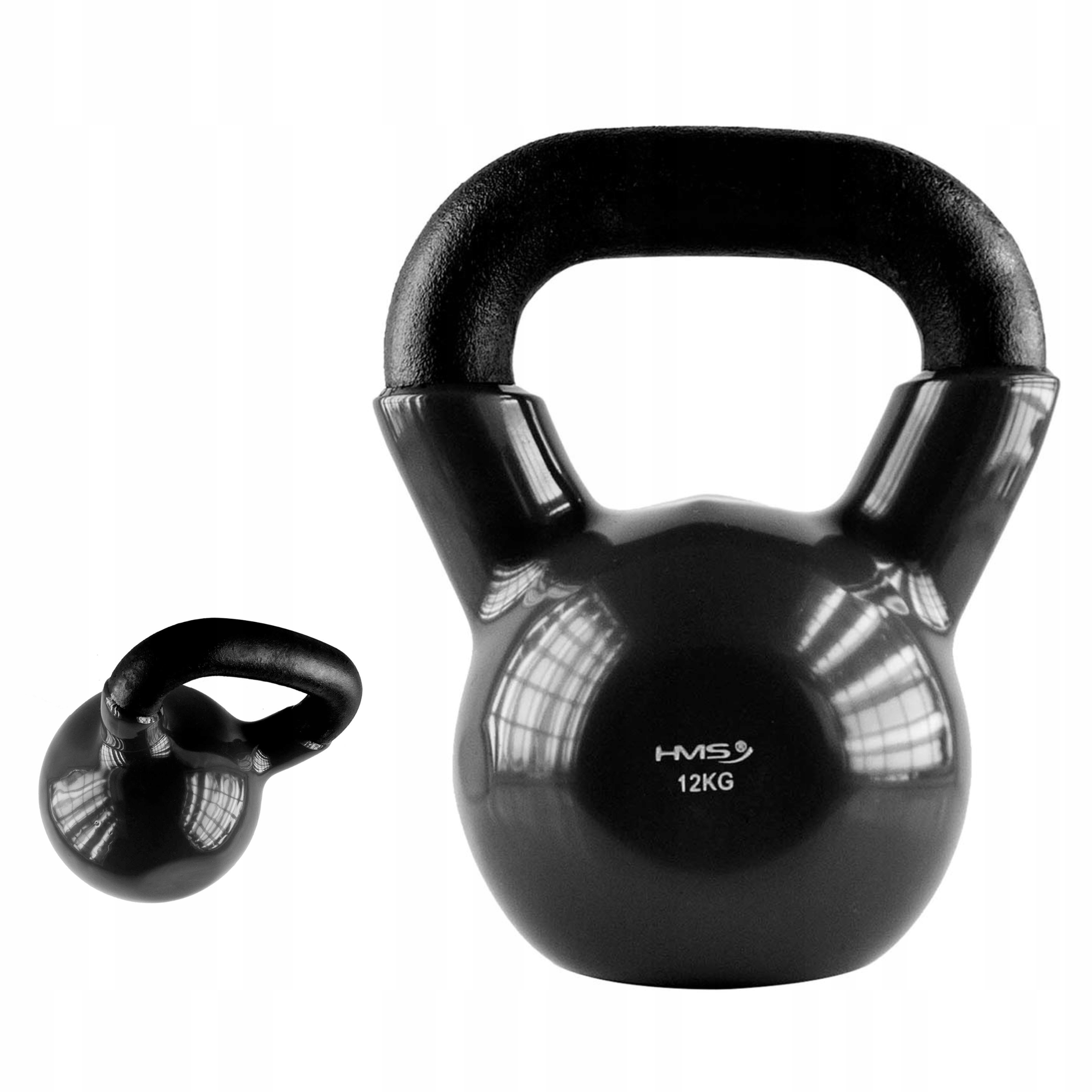Hantel kettlebell litinový, potažený 12 kg pro crossfit závaží, černý Hms