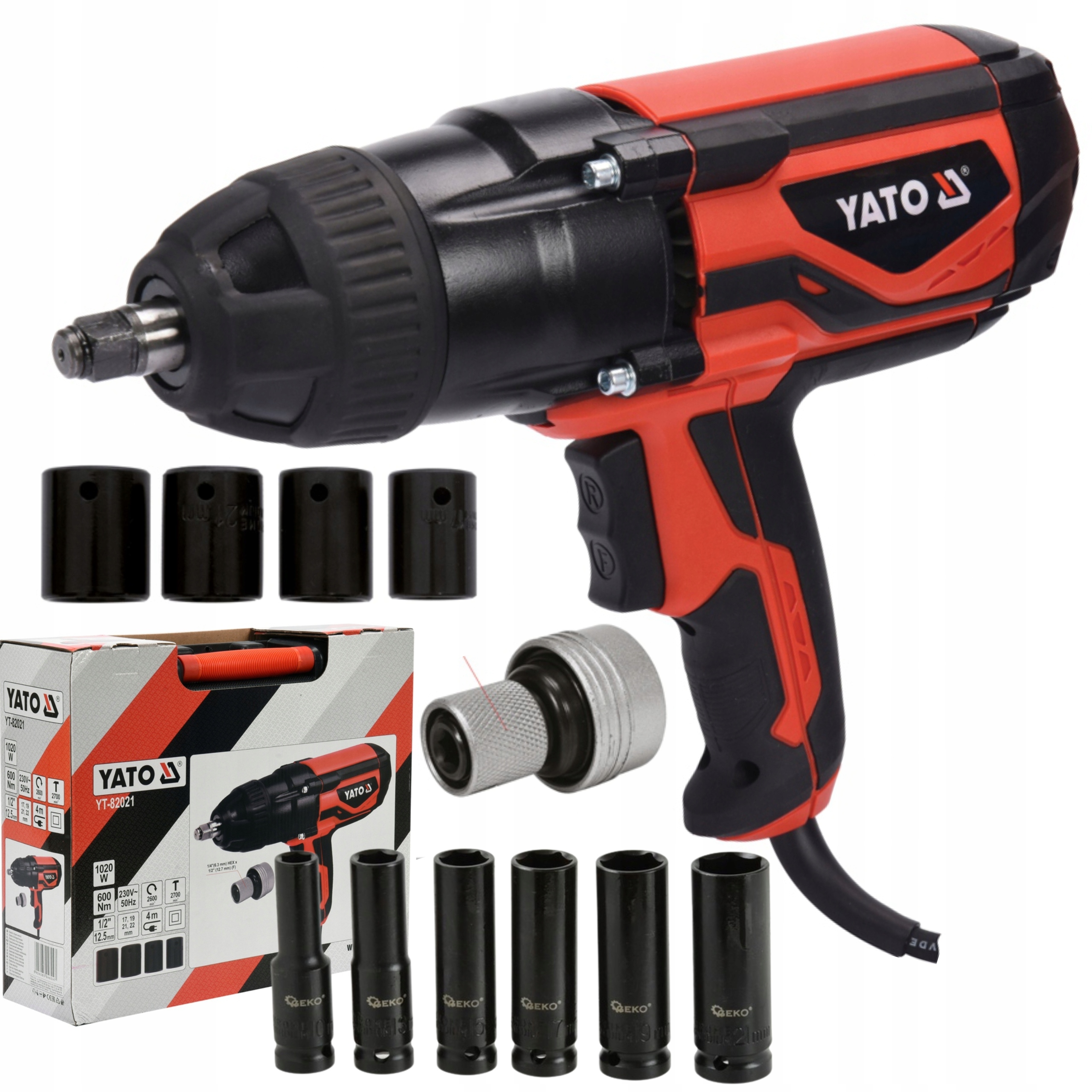 YATO ELEKTRYCZNY KLUCZ UDAROWY 1020W 1/2" YT-82021 + 10 NASADEK WALIZKA