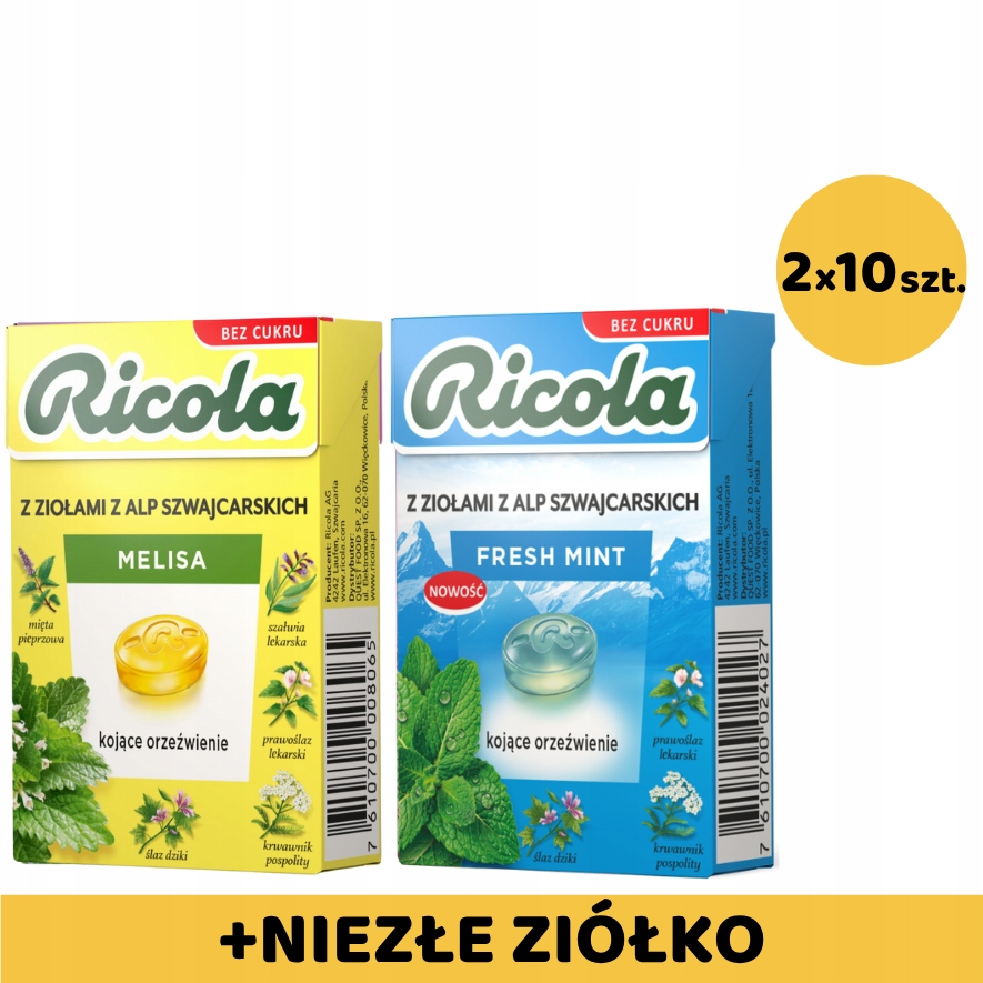 Ricola Cukierki Ziołowe Bez Cukru (10x Fresh Mint 10x Melisa)