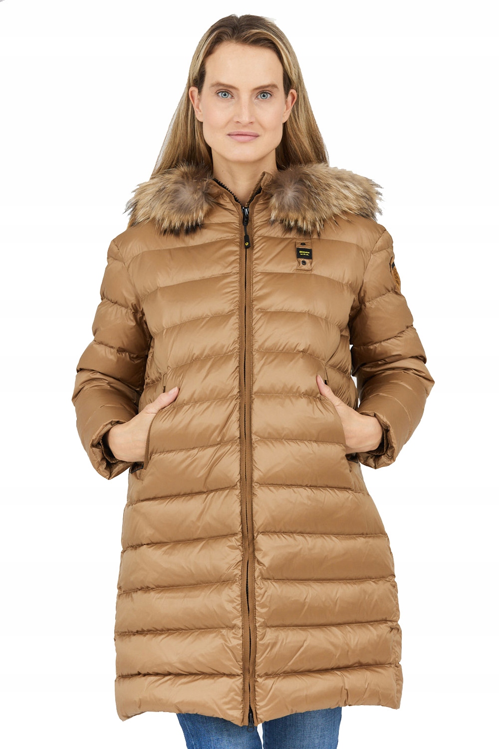 Blauer Hnědá péřová bunda s kožešinou jenota S