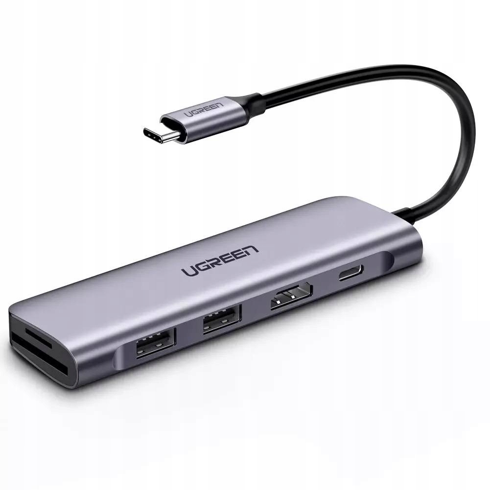 Adaptér 6v1 Ugreen CM195 Hub Usb-c na 2x Usb 3.0, Hdmi, SD/microSD šedý