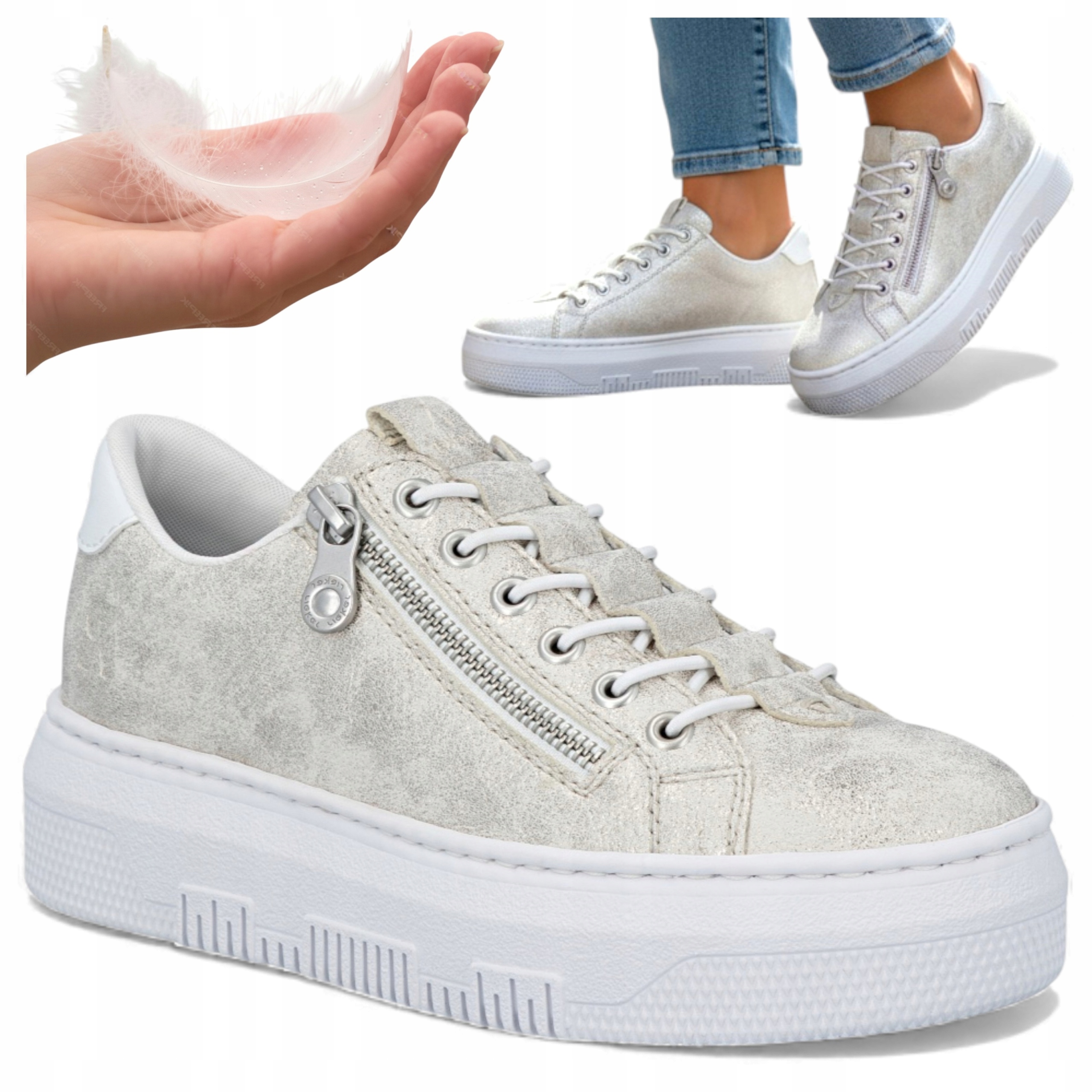 Dámské polobotky 39 Rieker Tenisky Elegantní na platformě Lehké Zlaté