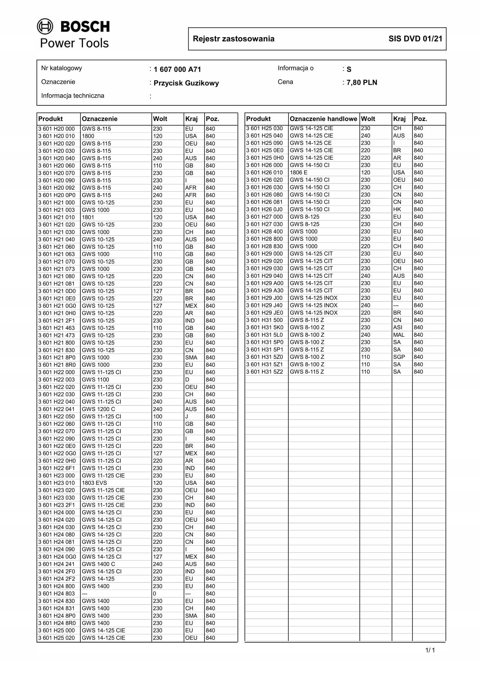 BOSCH przycisk blokady przekładni szlifierki GWS Marka Bosch