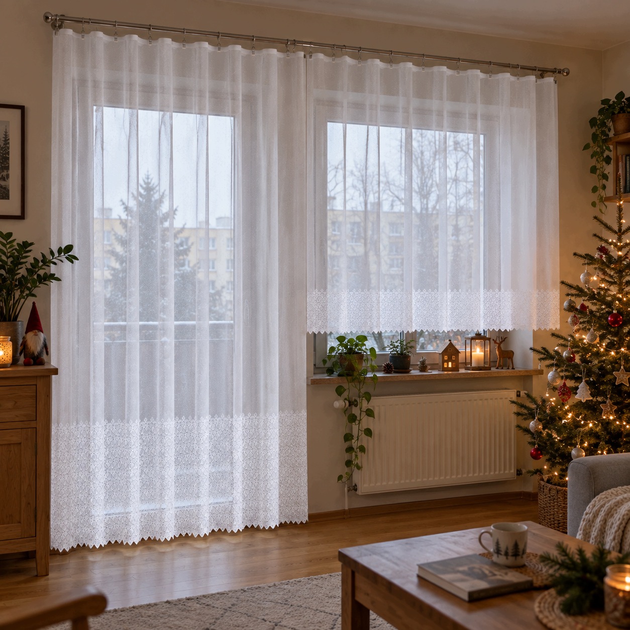 200x180 Záclony s vysokým vzorem Krásné síťované šití s páskou