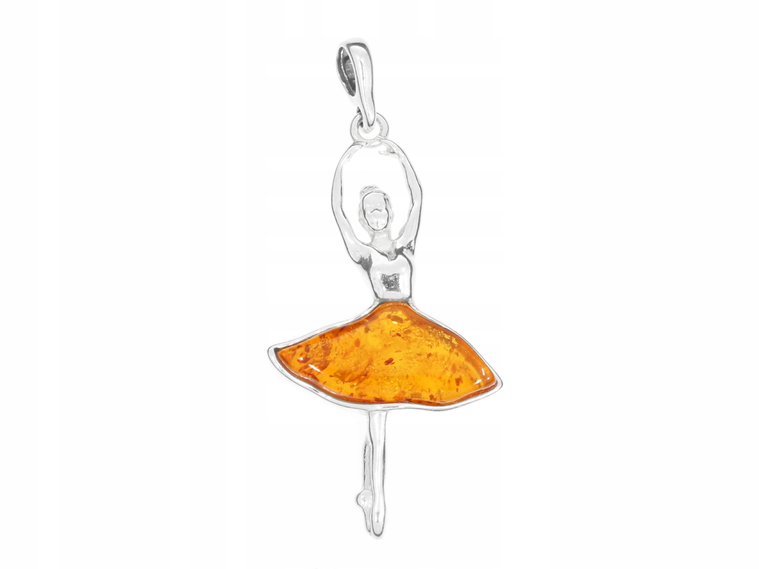 Velký Stříbrný Přívěsek Baletka s Jantarem, Oxidované Stříbro Přívěsek