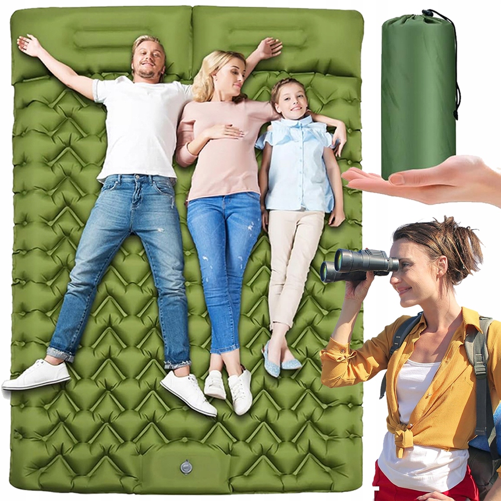 Dmuchana Mata Do Spania 2 Osób 195X120CM Z Pompką Turystyczna Na Ryby Góry