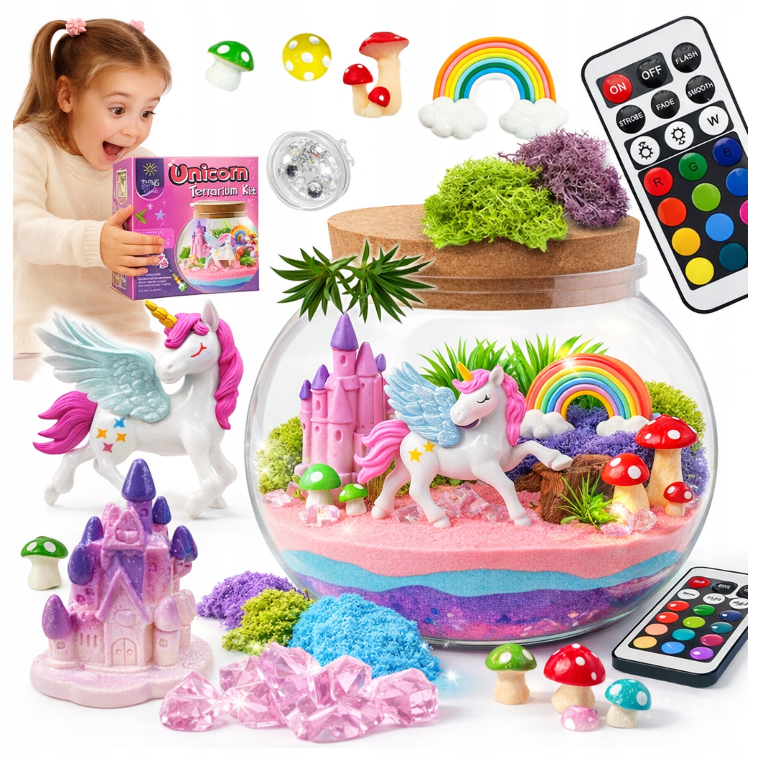 Zestaw Kreatywny Jednorożec Magiczne Terrarium Akwa Diy Lampka Led Kryształ