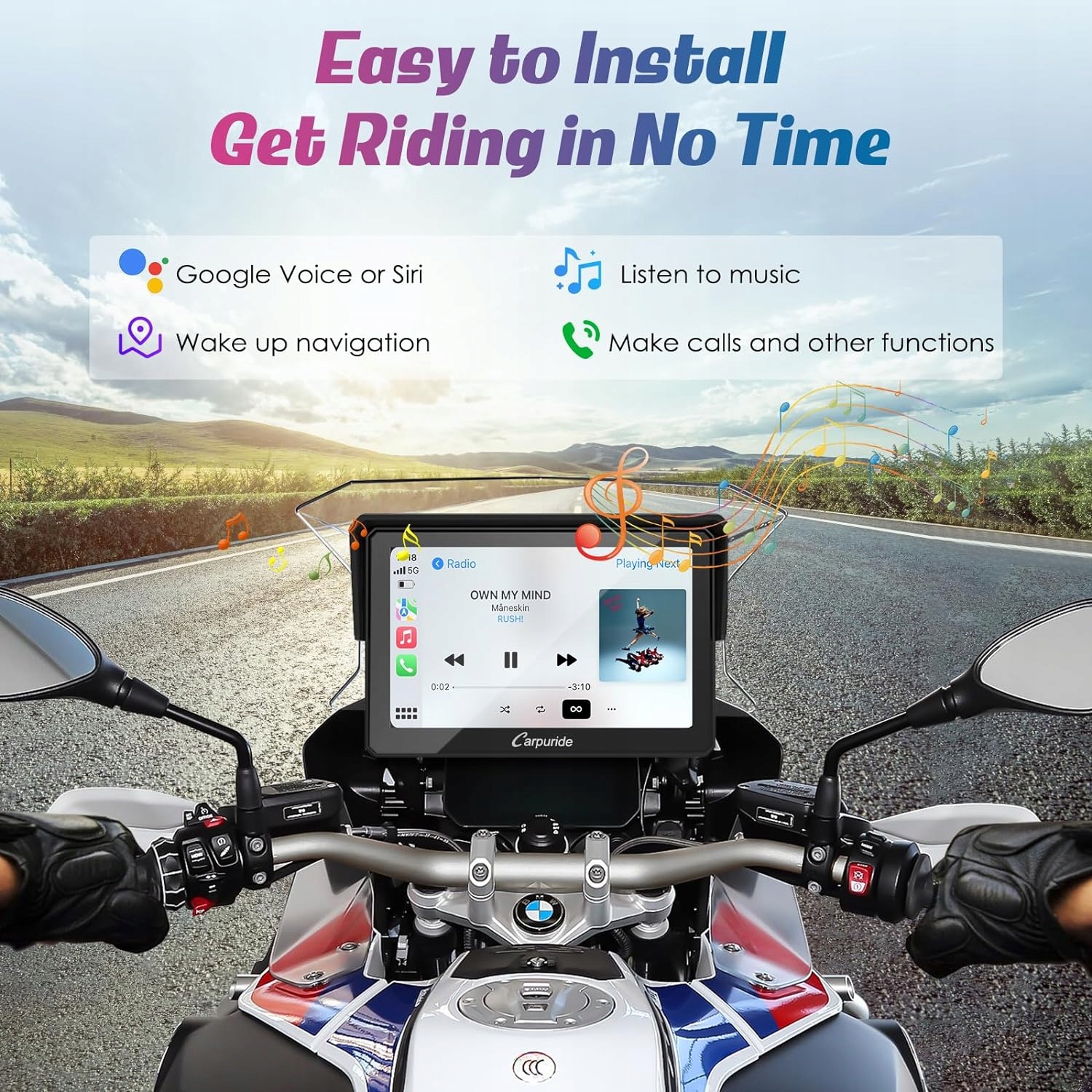 Carpuride W502B 2024 Motocyklowy ekran Carplay Gps do Bmw wodoodporny nowa