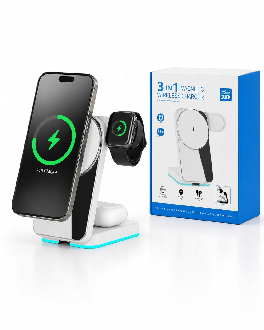 Bezdrátová indukční nabíječka pro telefon 3v1 Quick Charge Movars