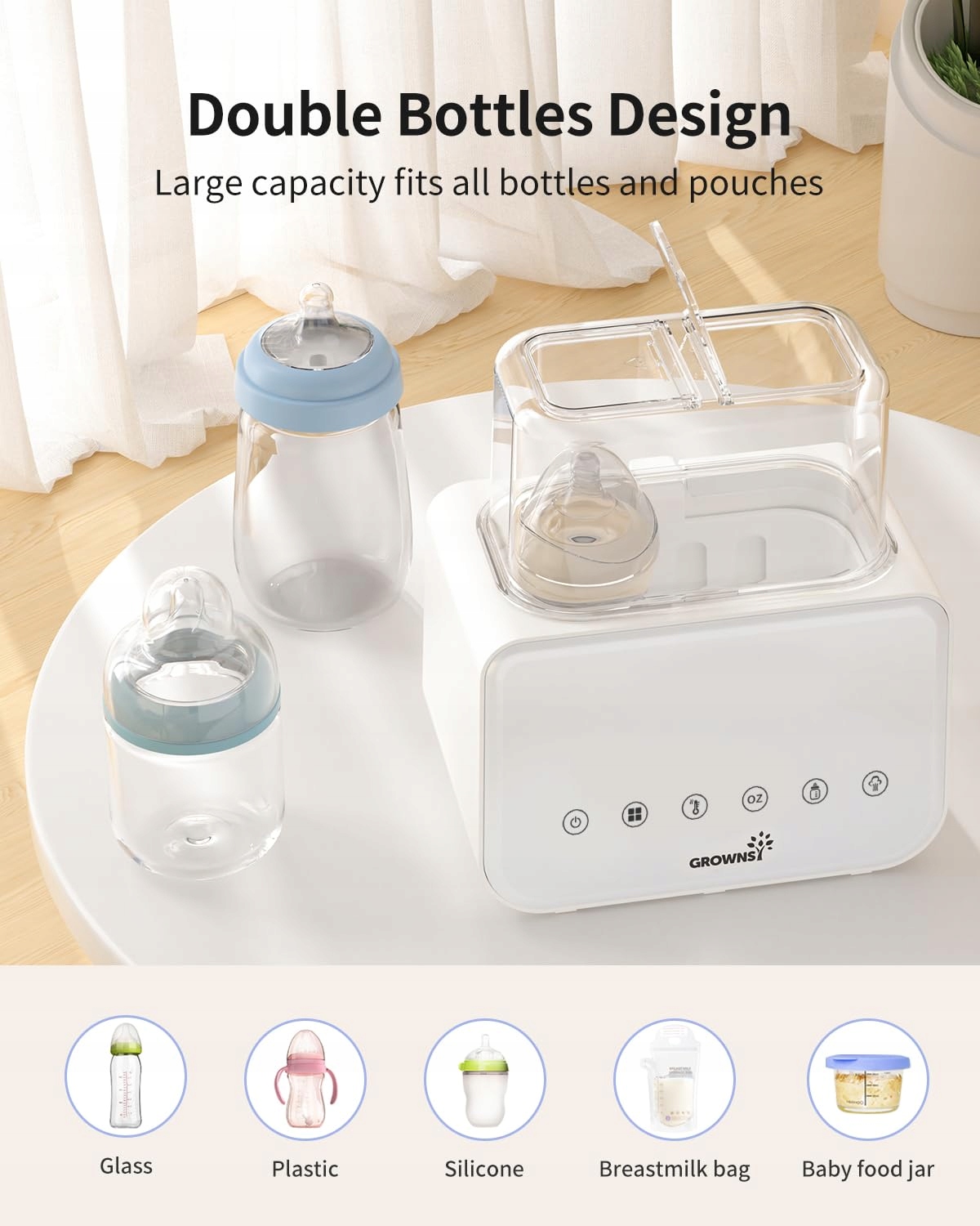 GROWNSY Podgrzewacz Do Butelek Sterylizator 8w1 LCD BPA Free Biały — miniatura 4
