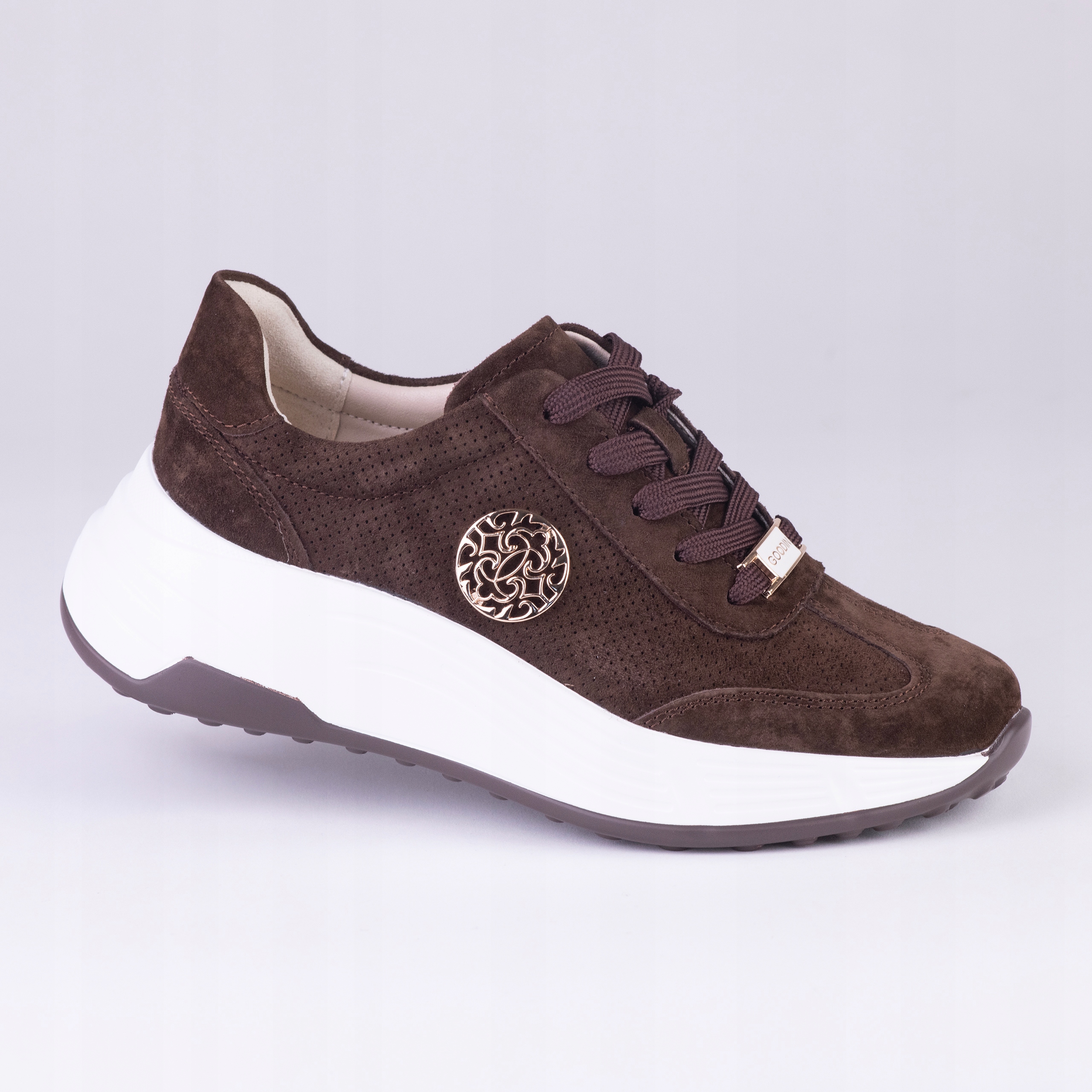 Dámské kožené tenisky Goodin GD-XW-1030 ažurová semišová profilovaná hnědá 36