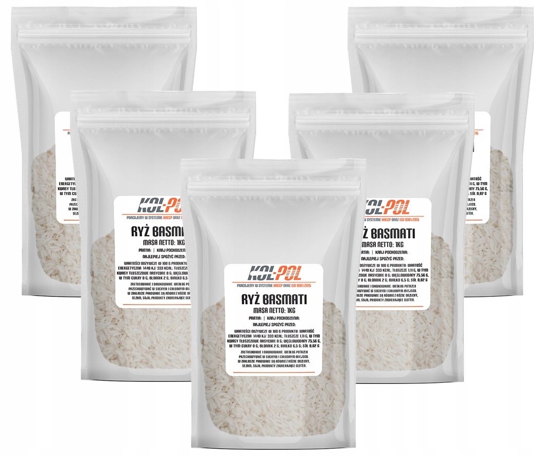Levně 1X Rýže Basmati 5kg Přírodní bílá dlouhozrnná rýže vysoké kvality Kol-Pol