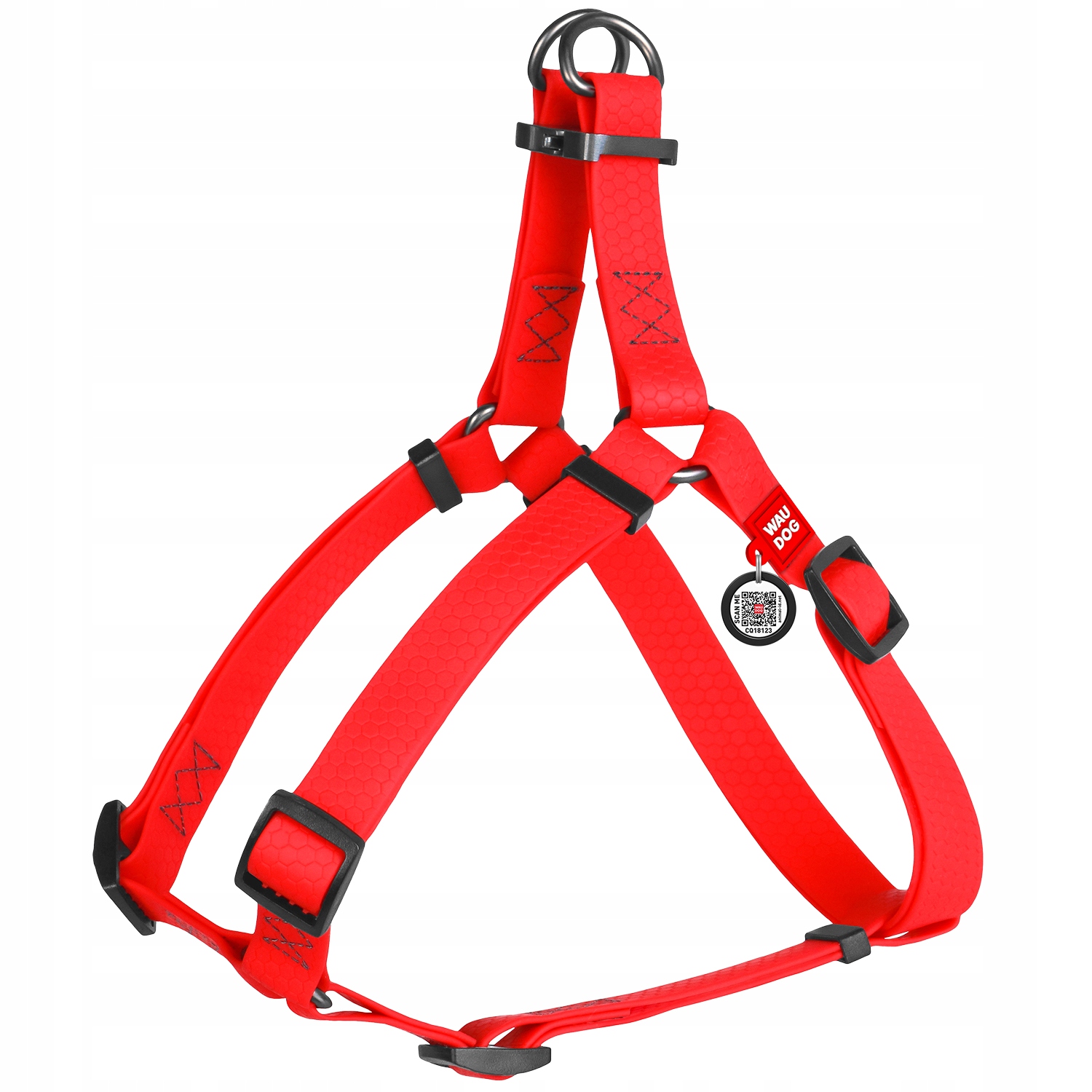 Levně Postroj pro psa s Qr pasem, voděodolný, nastavitelný, červený, vel. M