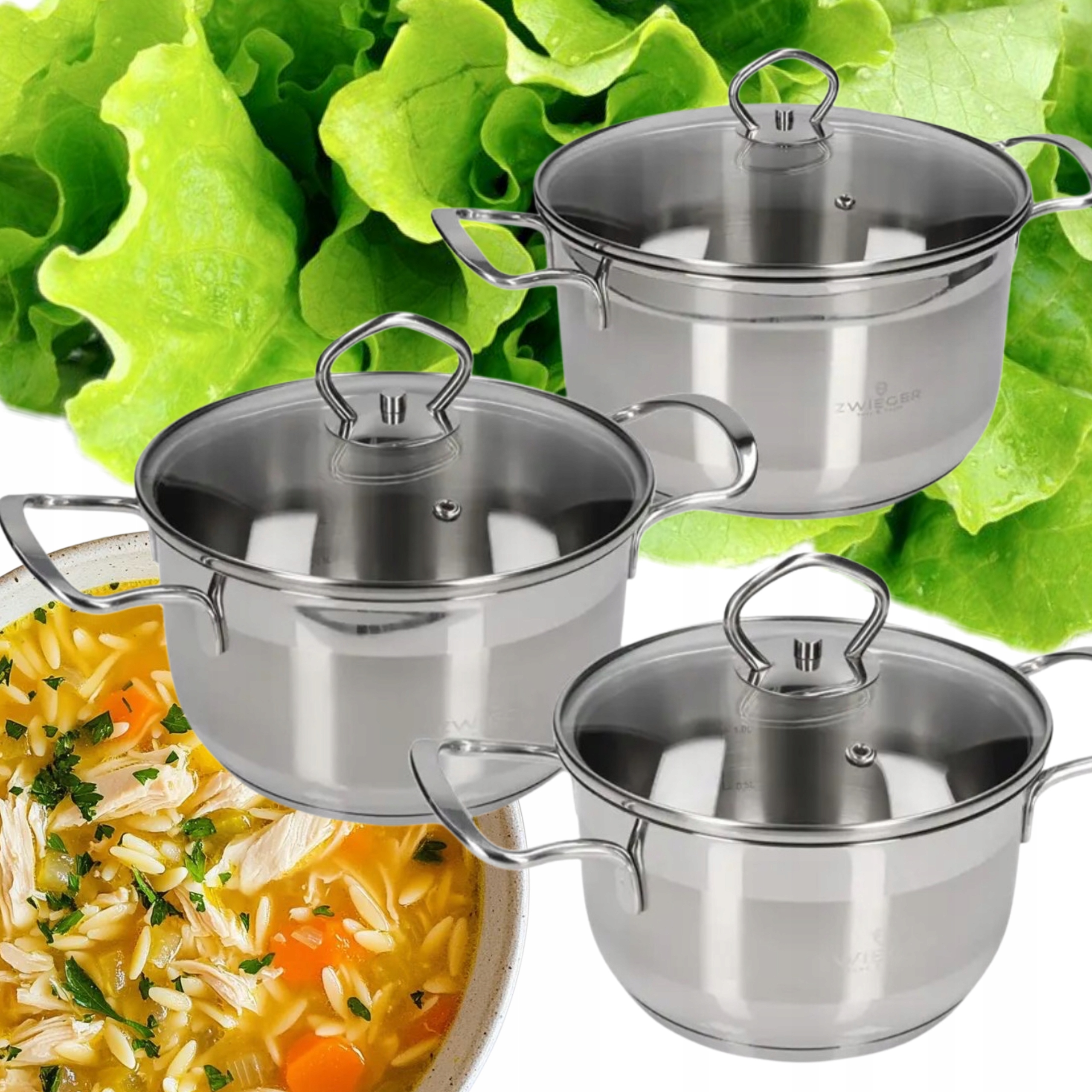 Zwieger Lovro Sada 3 Hrncov 6 Elementov Nerezová Oceľ Indukcia Design
