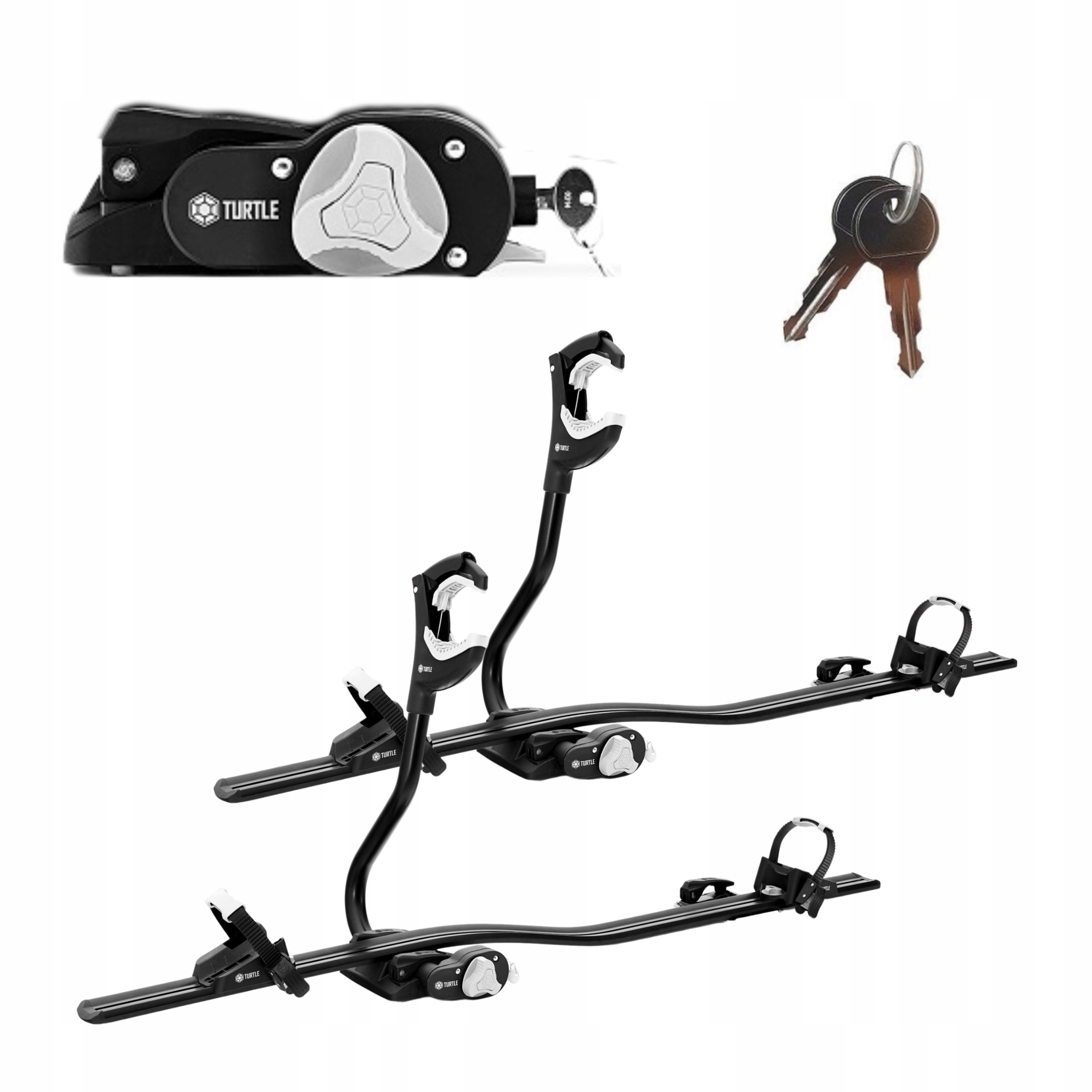 2x nosič bicyklov na strechu Turtle Pro-s čierny na bicykel Zámok