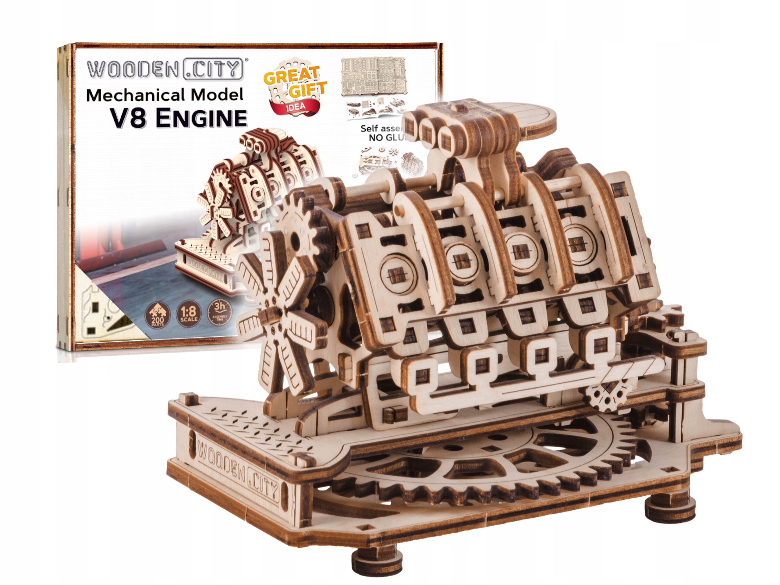 

Wooden.City Drewniany Model Puzzle 3D V8 Silnik