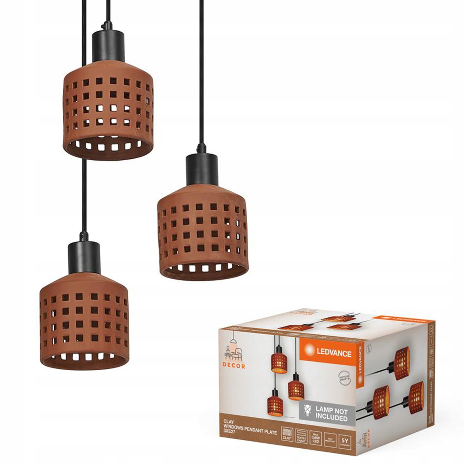 Závěsné Stropní Svítidlo Dekorativní E27 Hnědá Hliněná Decor Ledvance