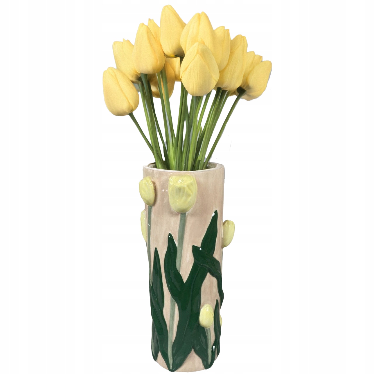 Váza Na Kytice Květin 28 cm Tulipány keramický válec jarní velký