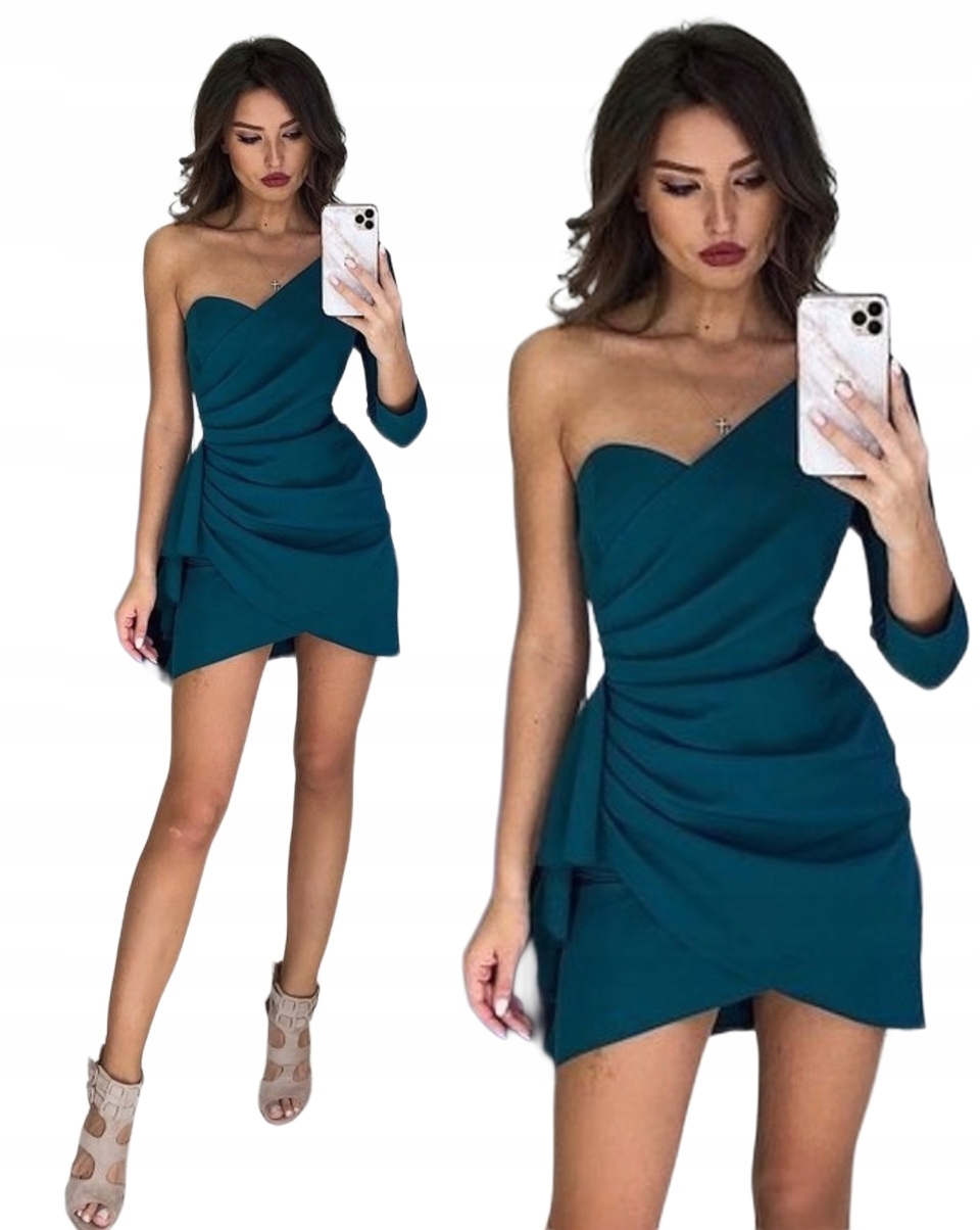 Svatební šaty Rubi lahvově zeleň krátké koktejlové Šaty s jedním ramenem svatební hostina M