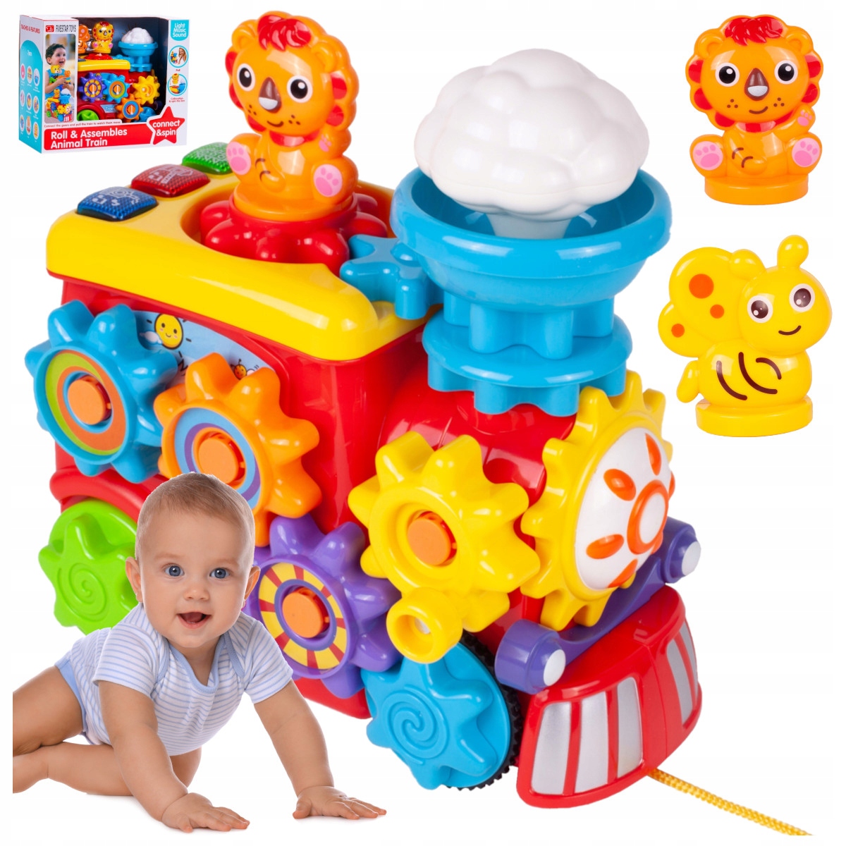 INTERAKTYWNA ZABAWKA CIUCHCIA LOKOMOTYWA Z DŹWIĘKIEM ŚWIATŁA RUCHOME ELEME.