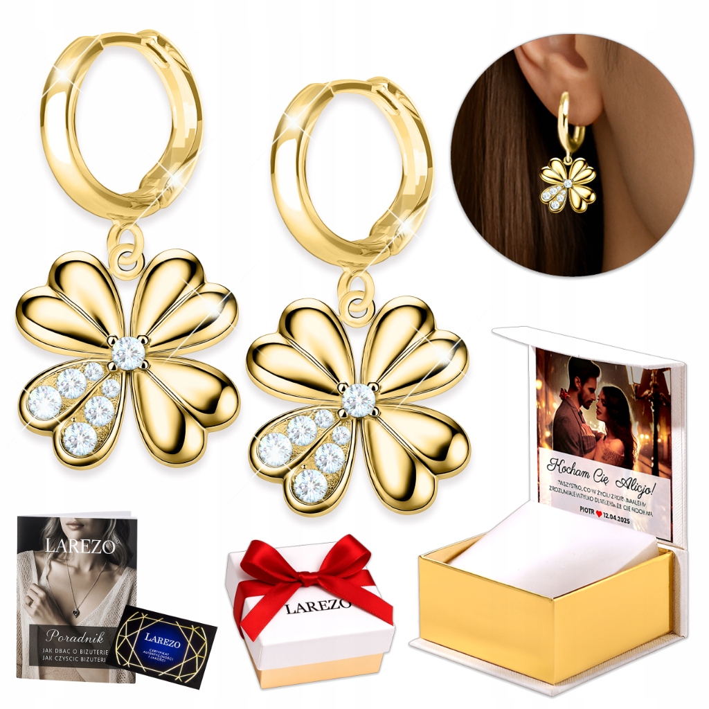 Zlaté náušnice 925 s motivem Náušnice a anglickým kruhovým zapínáním s motivem Jetel