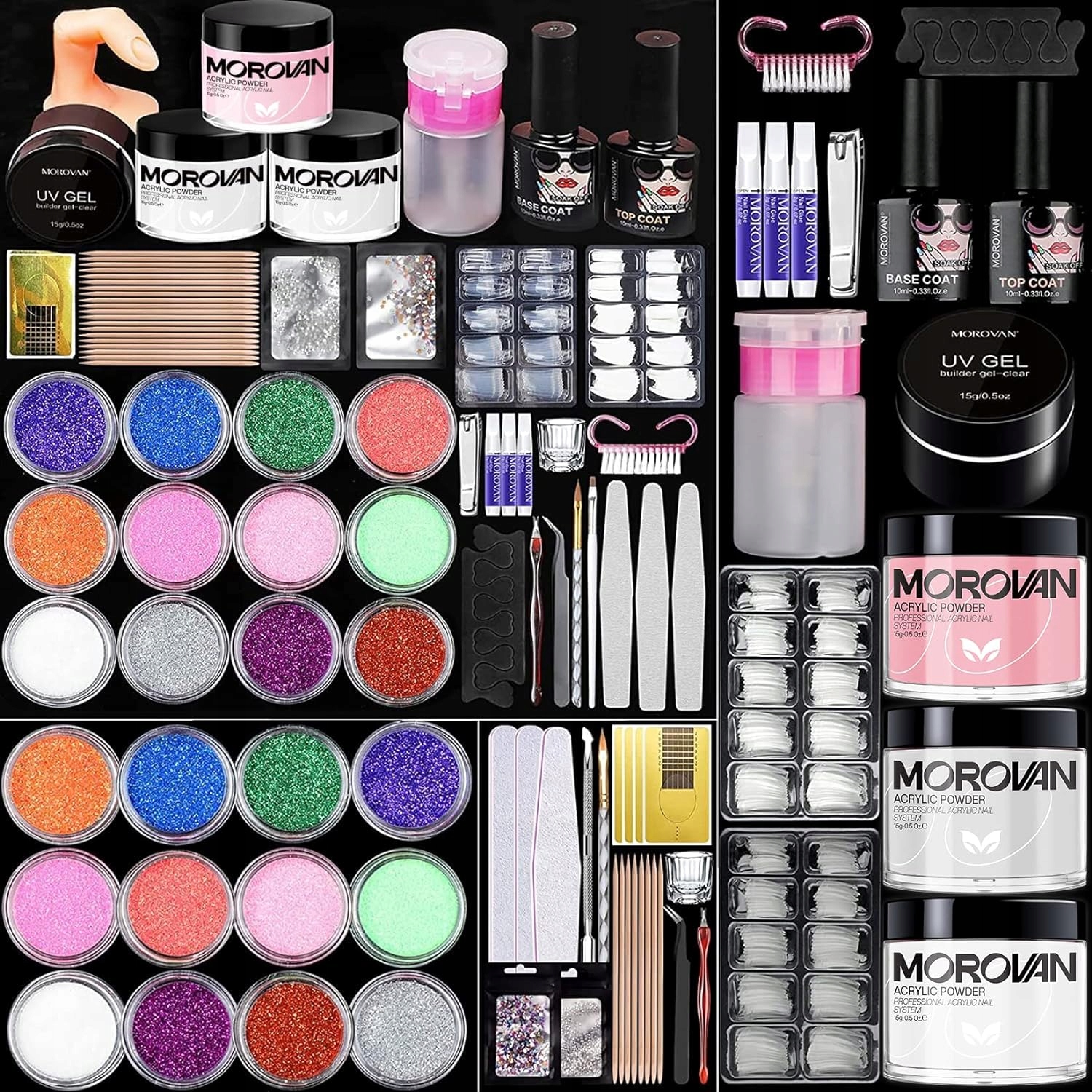 Zestaw do paznokci akrylowych Morovan 12 brokatów