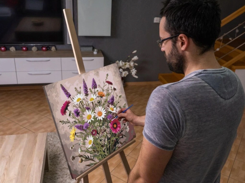 Malování Podle Čísel Polní květiny Barevné kytice Heřmánek Lupina 50x50 cm