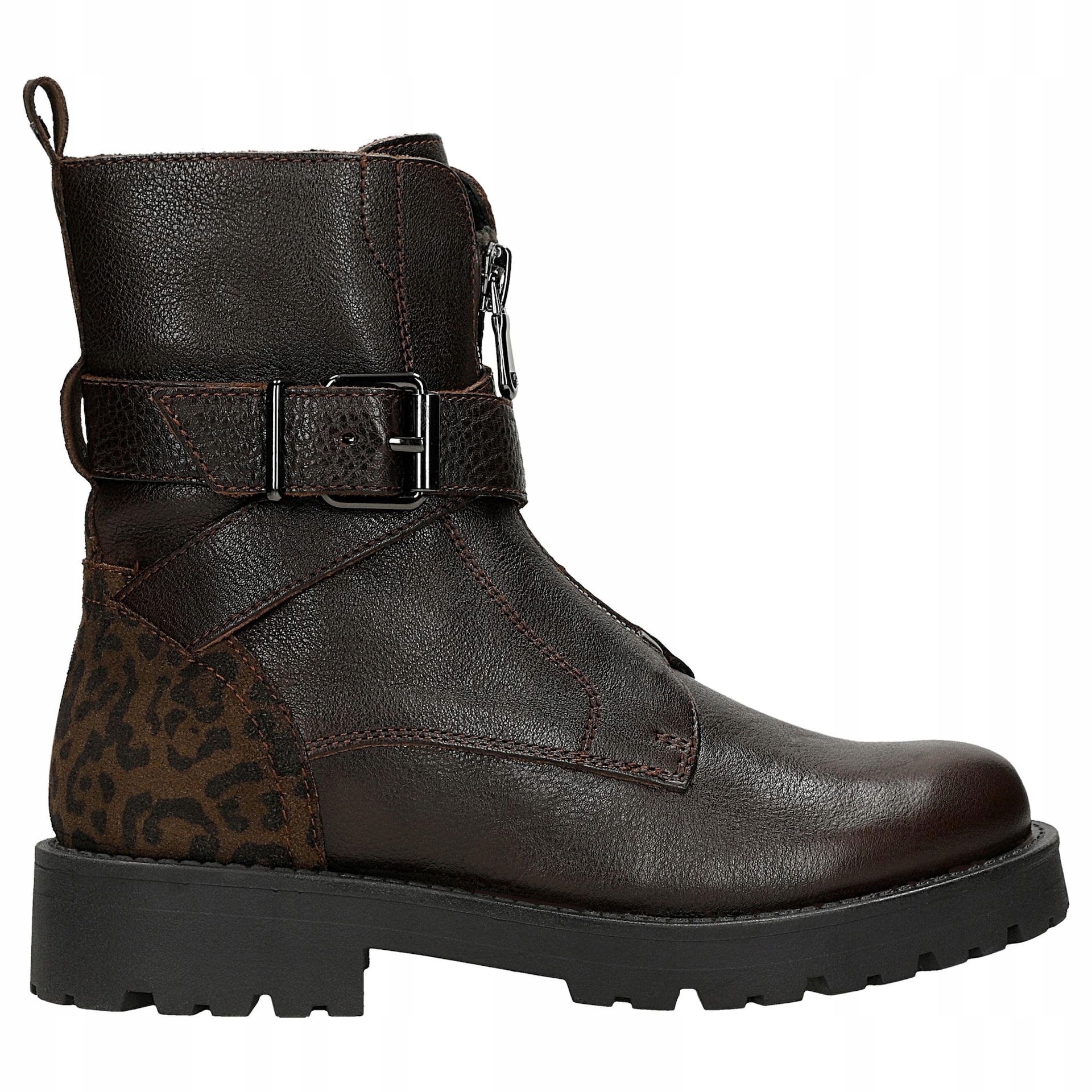 Hnědé kožené kotníkové kotníkové boty s s leopardím vzorem potiskem vel. 38