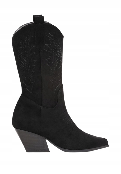 CZARNE KOWBOJKI -38- ZAMSZOWE KOZACZKI Z HAFTEM