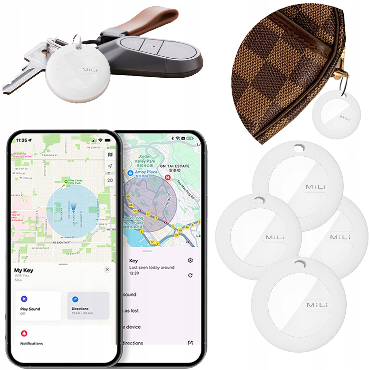4x Gps lokátor MiTag MiLi Duo Android iOS pro batoh na klíče od zavazadel