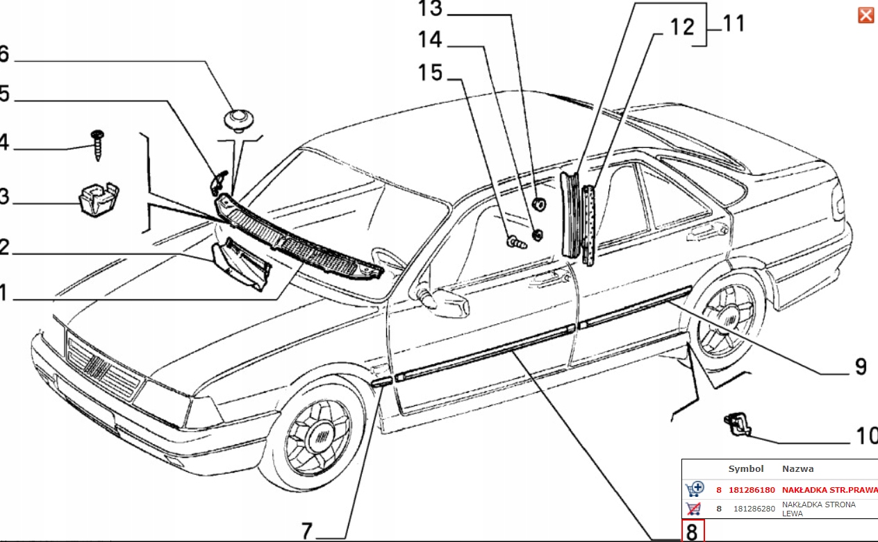 LISTWA BOCZNA FIAT TEMPRA (1989-1993) 181286180