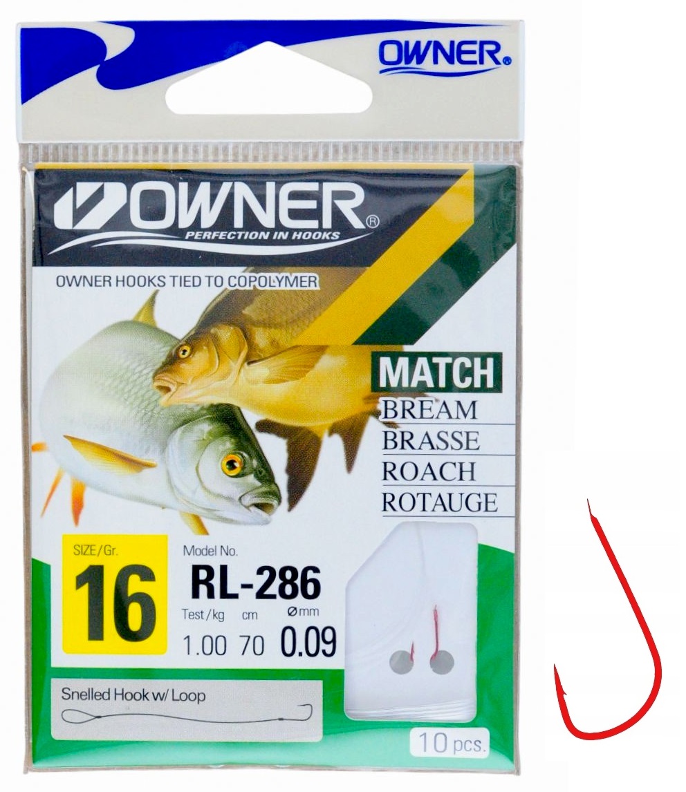 r.16 Haczyki z przyponem Czerwone wiązane Owner Sode RL-286 Płoć Leszcz Ukl