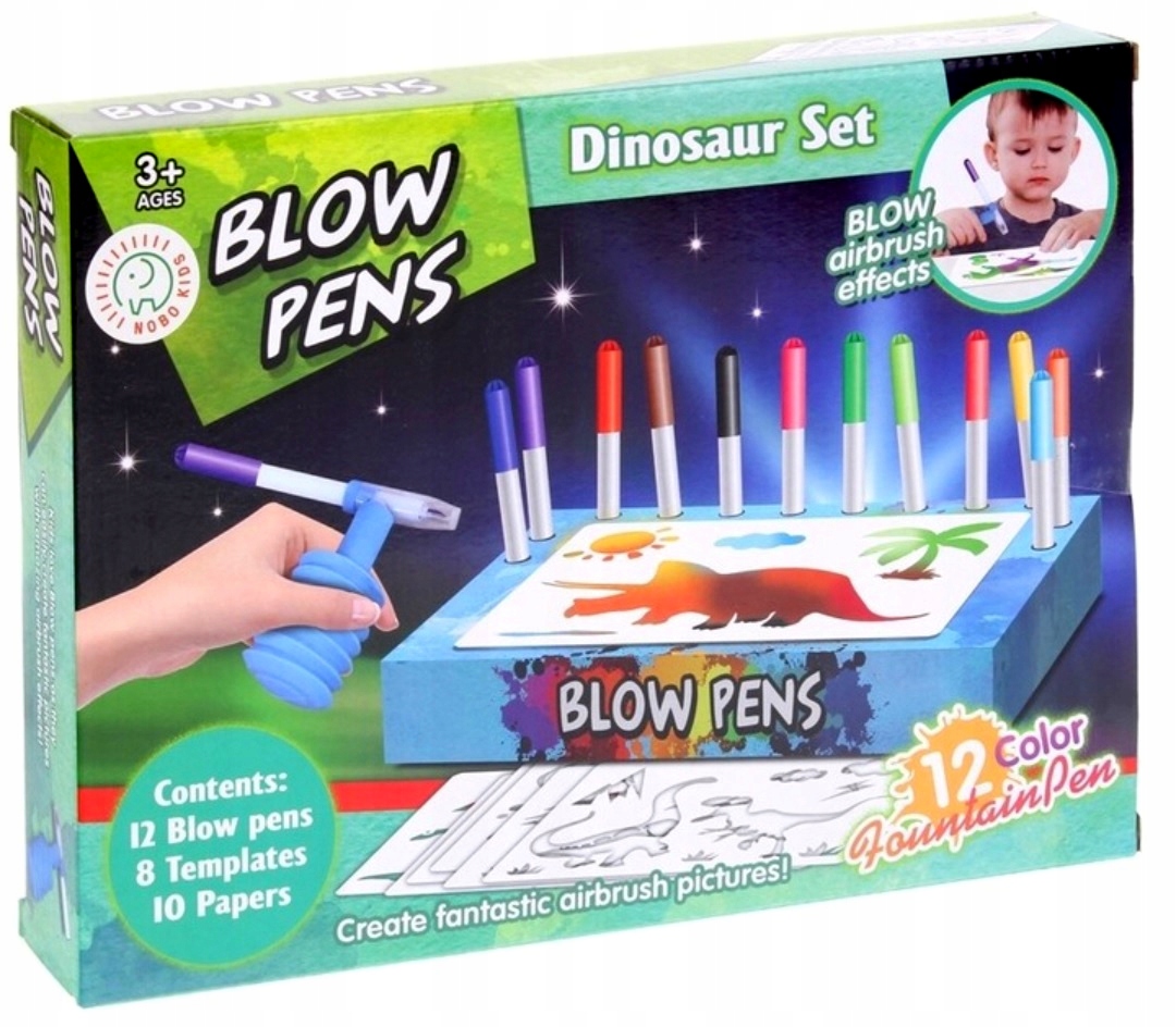ZESTAW KREATYWNY PLASTYCZNY ARTYSTYCZNY Dmuchane Markery Szablony Dinozaury Marka QULKI